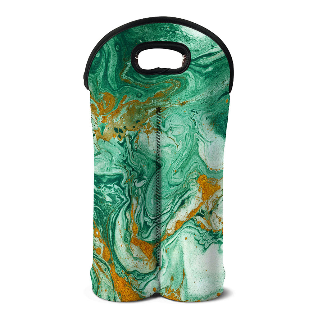 Green Gold Liquid Marble Print Double Neoprene Wine Tote