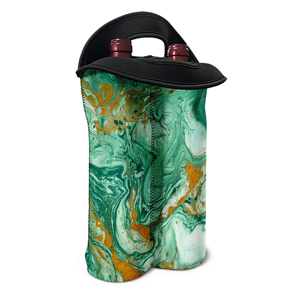 Green Gold Liquid Marble Print Double Neoprene Wine Tote