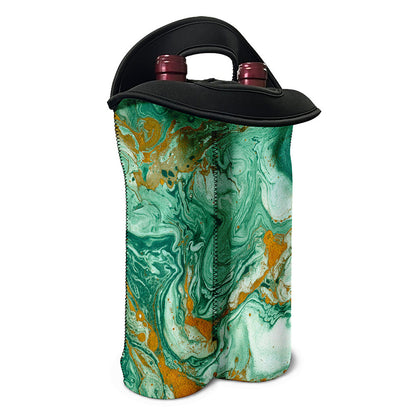 Green Gold Liquid Marble Print Double Neoprene Wine Tote