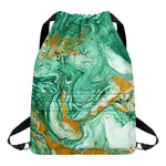 Green Gold Liquid Marble Print Drawstring Backpack
