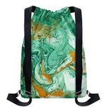 Green Gold Liquid Marble Print Drawstring Backpack
