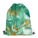Green Gold Liquid Marble Print Drawstring Bag