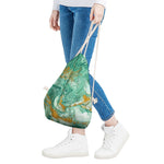 Green Gold Liquid Marble Print Drawstring Bag