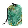 Green Gold Liquid Marble Print Drawstring Makeup Bag