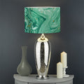Green Gold Liquid Marble Print Drum Lamp Shade