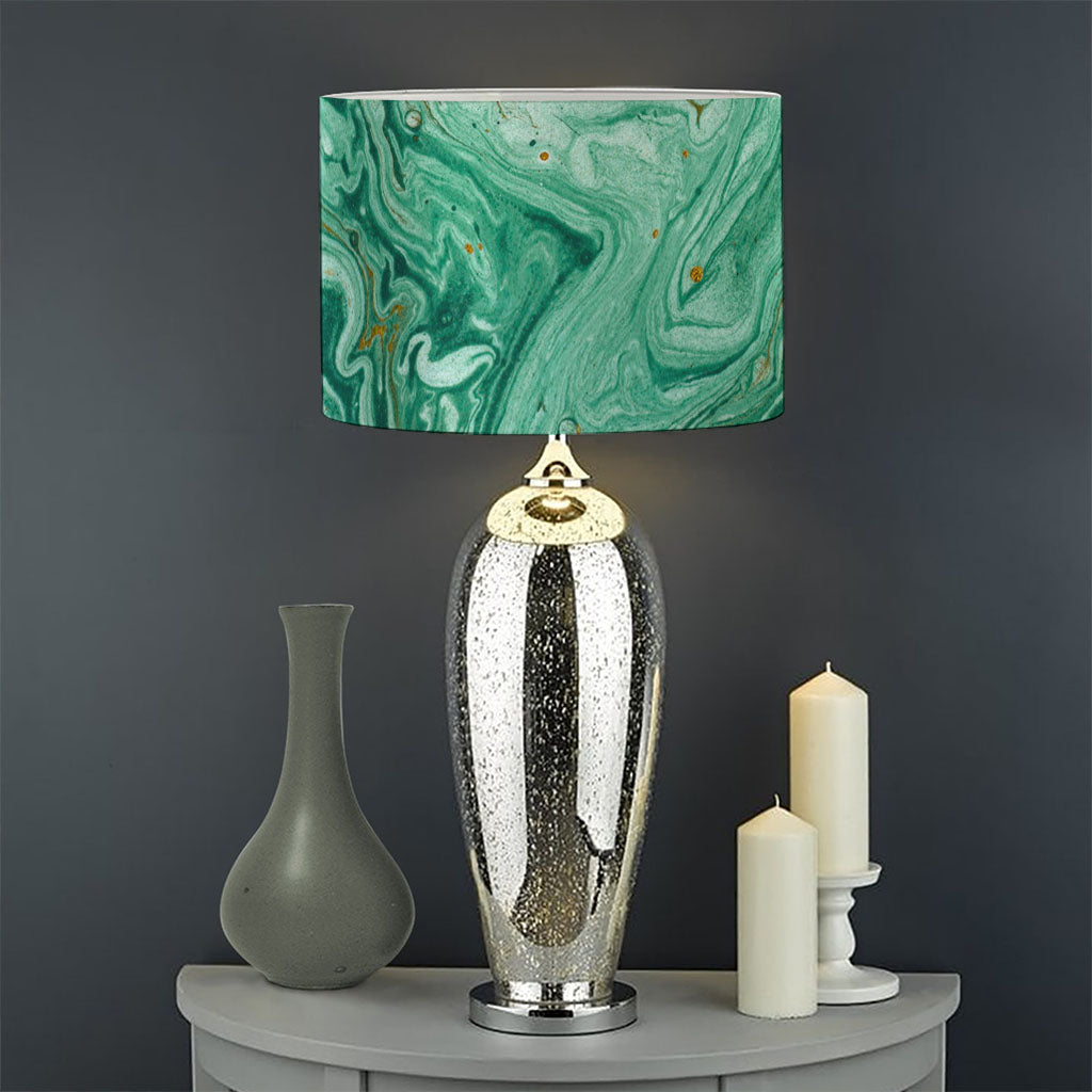 Green Gold Liquid Marble Print Drum Lamp Shade