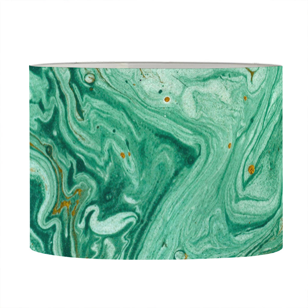 Green Gold Liquid Marble Print Drum Lamp Shade