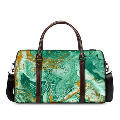 Green Gold Liquid Marble Print Duffle Bag
