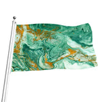 Green Gold Liquid Marble Print Flag