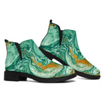 Green Gold Liquid Marble Print Flat Ankle Boots