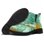 Green Gold Liquid Marble Print Flat Ankle Boots