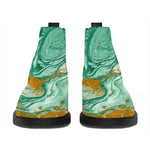 Green Gold Liquid Marble Print Flat Ankle Boots