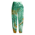 Green Gold Liquid Marble Print Fleece Lined Knit Pants