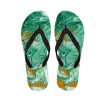 Green Gold Liquid Marble Print Flip Flops
