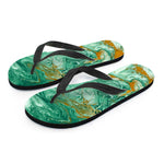Green Gold Liquid Marble Print Flip Flops