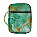 Green Gold Liquid Marble Print Front Pocket Bible Bag