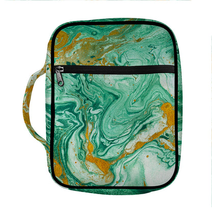 Green Gold Liquid Marble Print Front Pocket Bible Bag