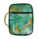 Green Gold Liquid Marble Print Front Pocket Bible Bag