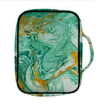 Green Gold Liquid Marble Print Front Pocket Bible Bag