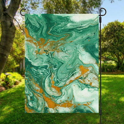 Green Gold Liquid Marble Print Garden Flag