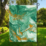Green Gold Liquid Marble Print Garden Flag