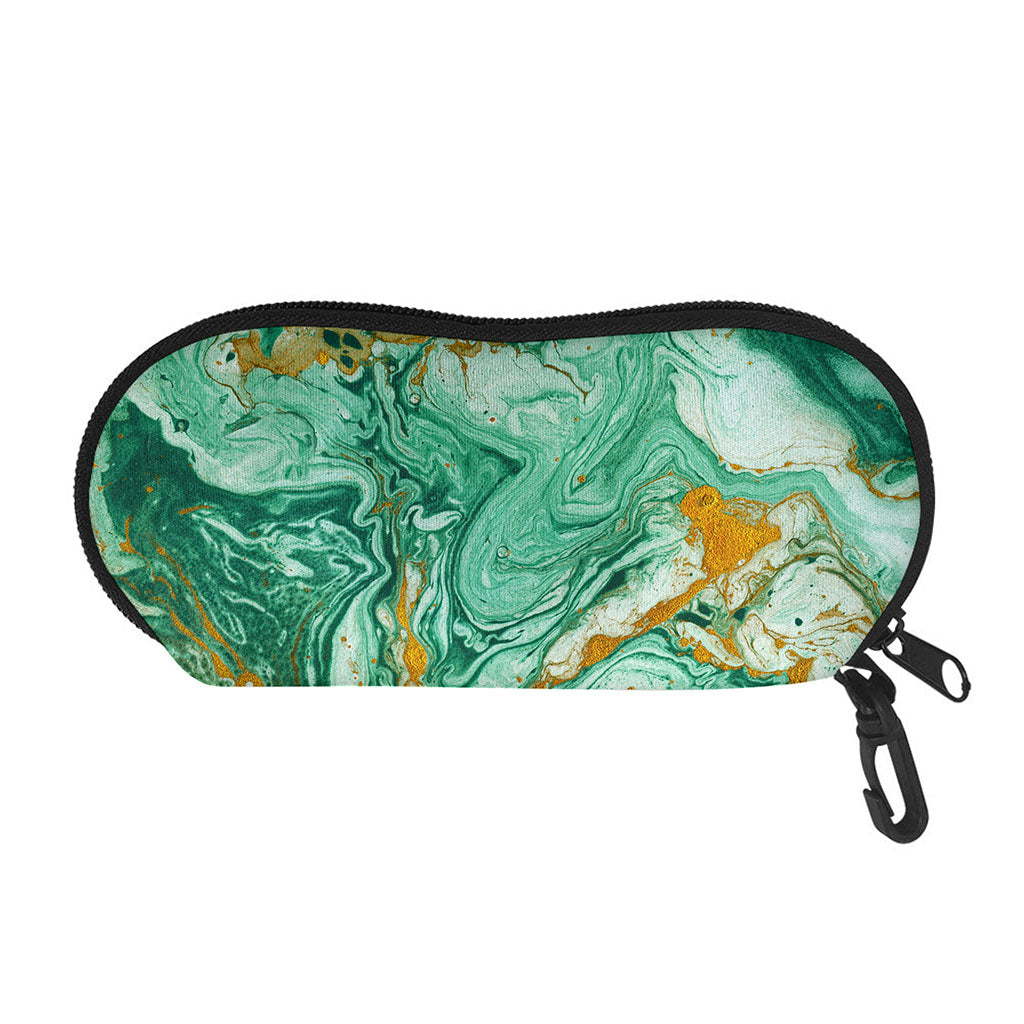 Green Gold Liquid Marble Print Glasses Case
