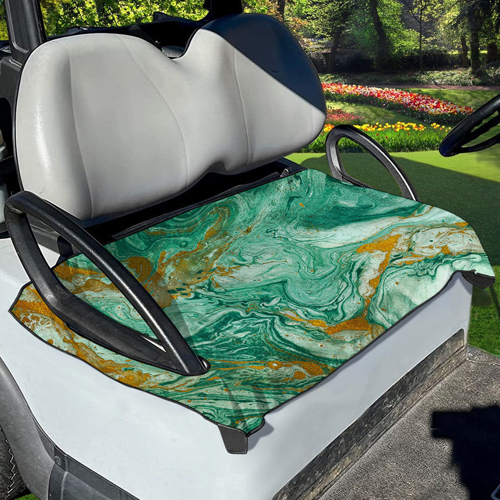 Green Gold Liquid Marble Print Golf Cart Seat Cover
