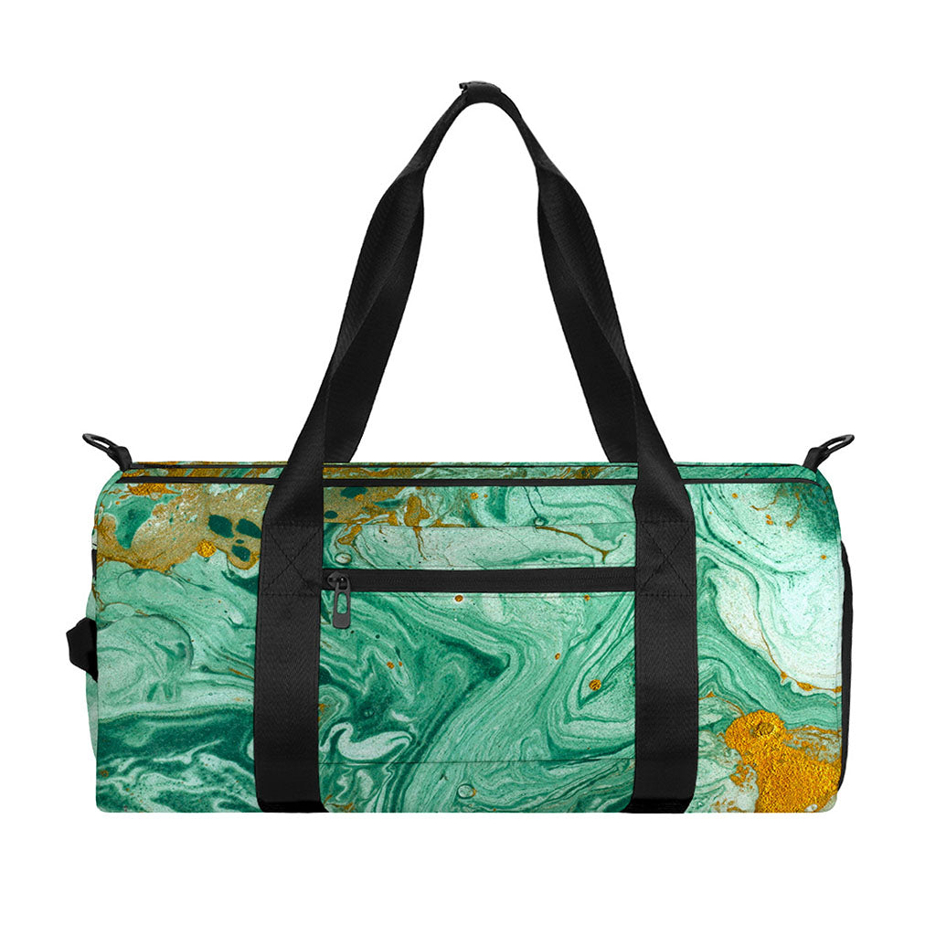 Green Gold Liquid Marble Print Gym Bag