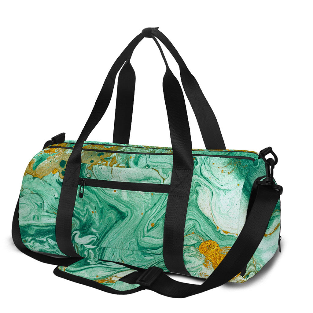 Green Gold Liquid Marble Print Gym Bag