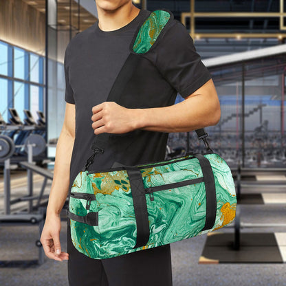 Green Gold Liquid Marble Print Gym Bag