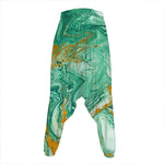 Green Gold Liquid Marble Print Hammer Pants