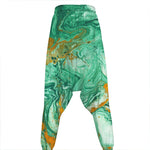 Green Gold Liquid Marble Print Hammer Pants