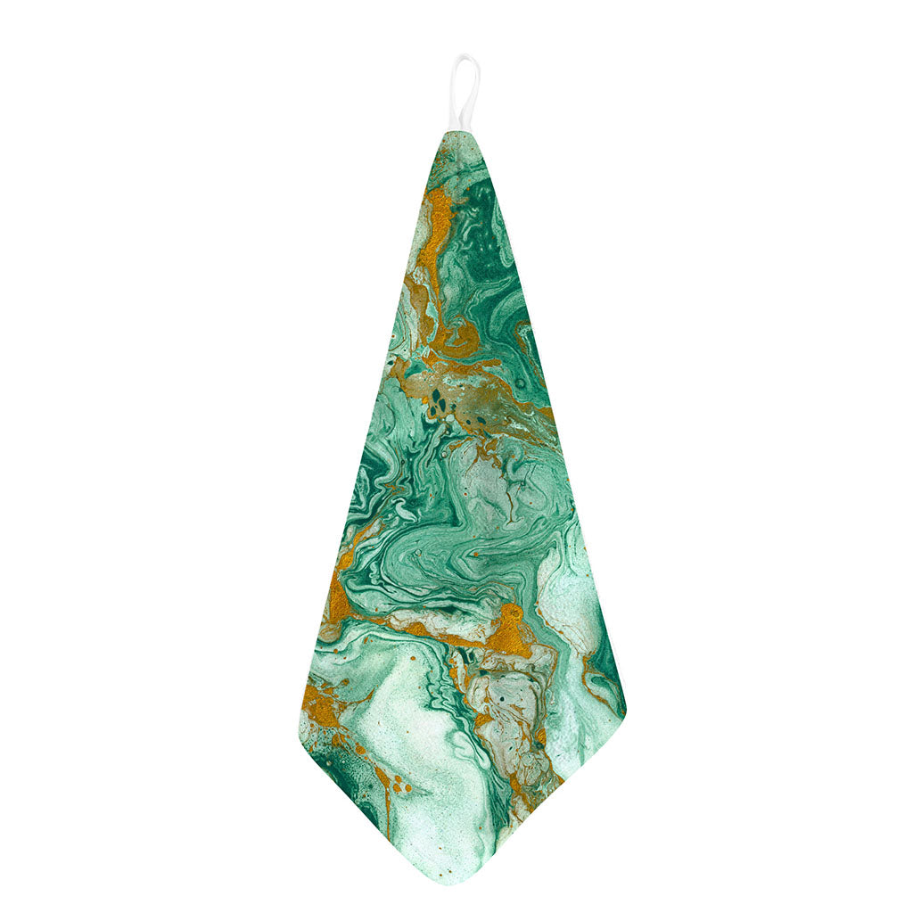 Green Gold Liquid Marble Print Hand Towel