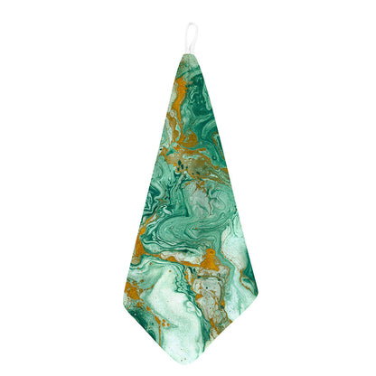 Green Gold Liquid Marble Print Hand Towel