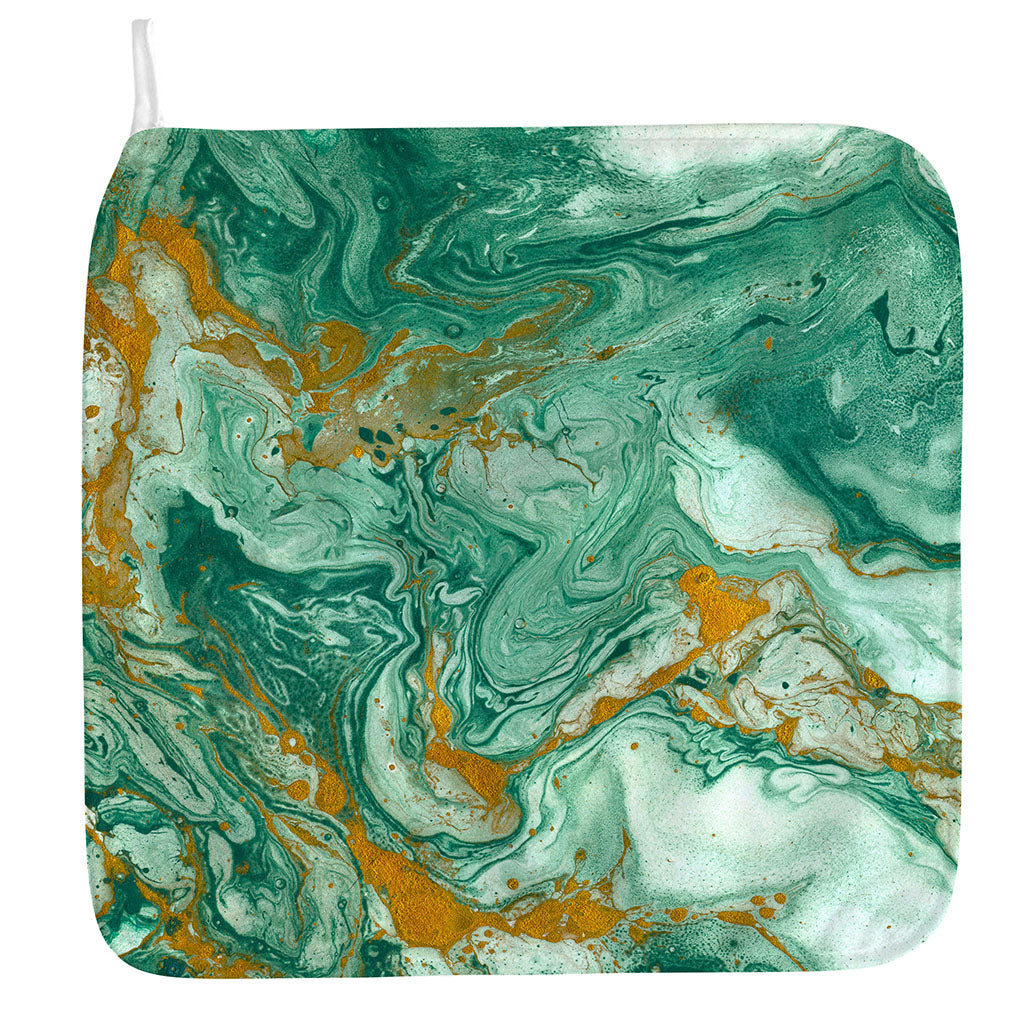 Green Gold Liquid Marble Print Hand Towel