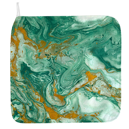 Green Gold Liquid Marble Print Hand Towel