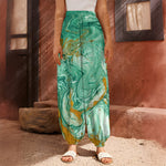 Green Gold Liquid Marble Print Harem Pants