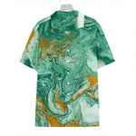 Green Gold Liquid Marble Print Hawaiian Shirt
