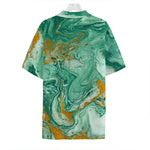 Green Gold Liquid Marble Print Hawaiian Shirt