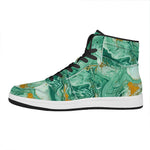 Green Gold Liquid Marble Print High Top Leather Sneakers