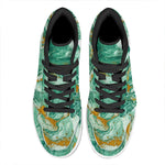 Green Gold Liquid Marble Print High Top Leather Sneakers
