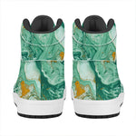 Green Gold Liquid Marble Print High Top Leather Sneakers