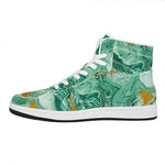 Green Gold Liquid Marble Print High Top Leather Sneakers