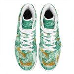 Green Gold Liquid Marble Print High Top Leather Sneakers