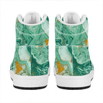 Green Gold Liquid Marble Print High Top Leather Sneakers