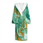 Green Gold Liquid Marble Print Hooded Bathrobe