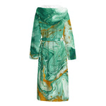 Green Gold Liquid Marble Print Hooded Bathrobe