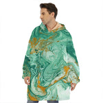Green Gold Liquid Marble Print Hoodie Blanket