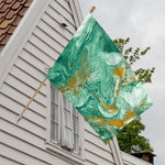 Green Gold Liquid Marble Print House Flag