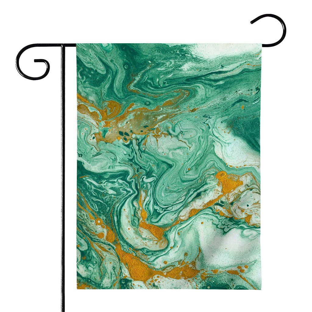 Green Gold Liquid Marble Print House Flag